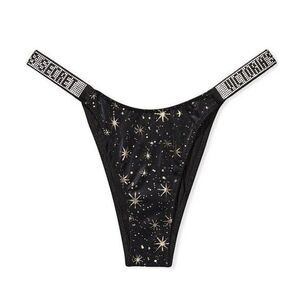 Victoria's Secret Very Sexy Shine Strap Sz XL Constellation Print‎ Stars Black